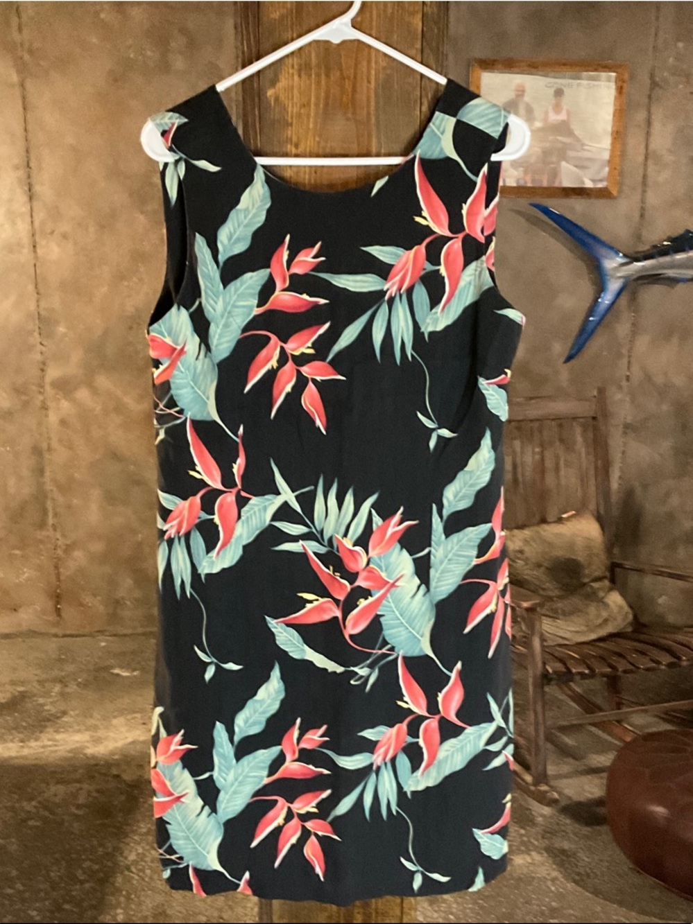 Tommy Bahama Black Tropical Shift Dress with Coral & Teal Floral Print